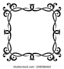 Floral decorative square frame. Black bold ornament. Vector illustration isolated on white background