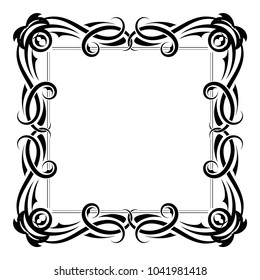 Floral decorative square frame. Black bold ornament. Vector illustration isolated on white background