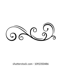 Floral decorative swirl. Filigree calligraphic design element. Abstract flourish page border. Wedding invitation, Save the date, Greeting card. Vector illustration.