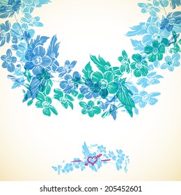 floral decorative template with flower bouquet and wreath