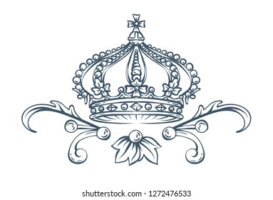 Floral decorative vector crown with ornamental elements, rococo and baroque style
