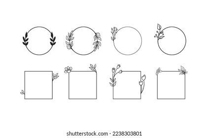 Floral decorative vector frame. Circle and square shaped frame. Elegant ornaments.