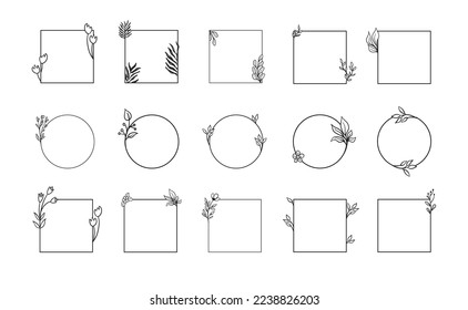Floral decorative vector frame. Circle and square shaped frame. Elegant ornaments.