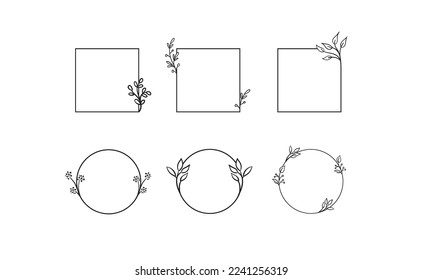 Floral decorative vector frame. Circle and square shaped frame. Elegant ornaments.