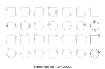 Floral decorative vector frame. Circle and square shaped frame. Elegant ornaments.