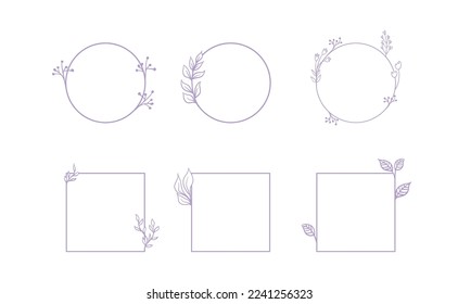 Marco vectorial decorativo floral. Marco circular y cuadrado. Ornamentos elegantes.