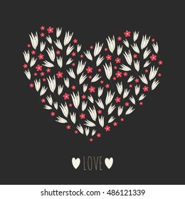 Floral decorative vector heart. Tender stylish color flowers