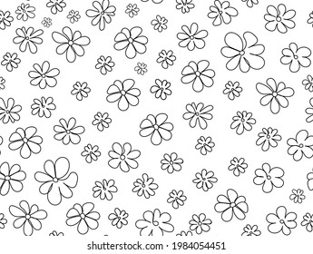 Floral decorative vector seamless pattern with handwritten daisy flowers