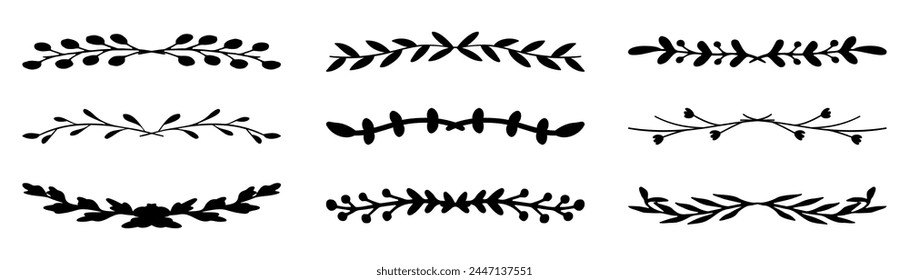 Floral decorative vintage divider collection for greeting cards, book. Floral wedding dividers, borders and delimiters, flourish vignettes. Hand drawn dividers on a white background