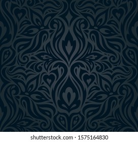 Floral decorative vintage seamless Background Black trend in vintage style