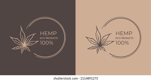 Floral delicate logo design with cannabis leaves for eco and vegan products, beauty cosmetics. Vector.
