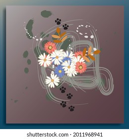 Floral design with abstract paint background for wall decoration, cover, media post