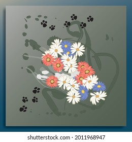Diseño floral con fondo de pintura abstracto para la decoración de la pared, cubierta, post multimedia