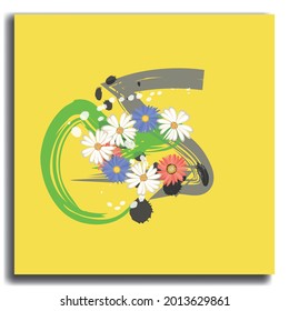 Diseño floral con fondo de pintura abstracto