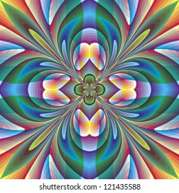 Floral design in art nouveau style, seamless pattern in vivid rainbow colors for wallpaper, decoration, stain glass