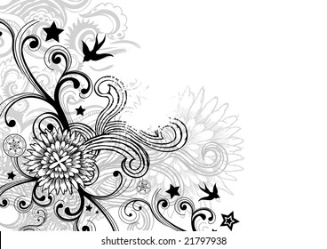 Floral design background with hand drawn elements. Vector illustration.