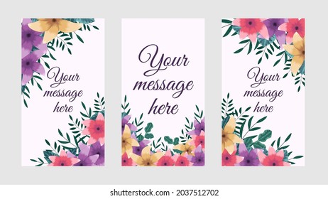Floral Design backgrounds for social media banner.Set of stories, post frame templates with beautiful flowers, nature for women's wear sale, discount. Vector Mockup for blog or shop.