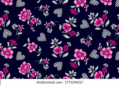 Floral design with beautiful hearts for textile pattern