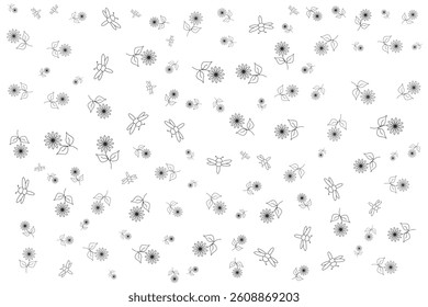 Floral design with black silhouette dragonfly