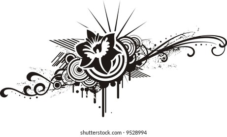 Floral design in black and white colors, vector illustration series.