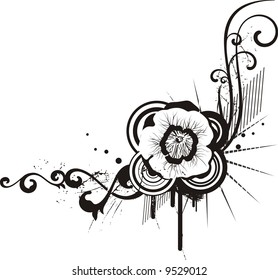 Floral design in black and white colors, vector illustration series.