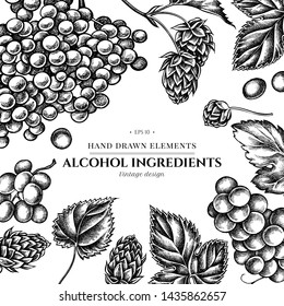 Floral design with black and white grapes, hop
