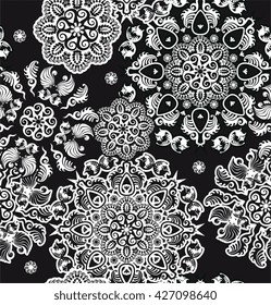 floral design black and white seamless
