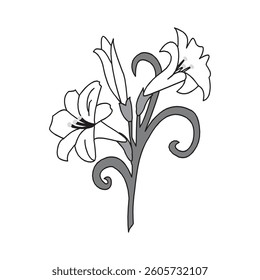 Floral design, black and white, simple graphic elements