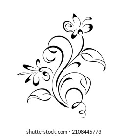 floral design with blooming flowers on stems with leaves and curls. graphic decor