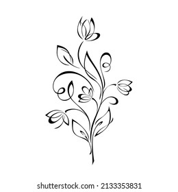 floral design with blooming flowers on stems with leaves and curls. graphic decor