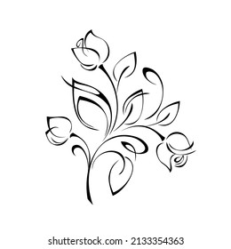 floral design with blooming flowers on stems with leaves and curls. graphic decor