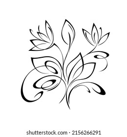 floral design with blooming flowers on stems with leaves and curls. graphic decor