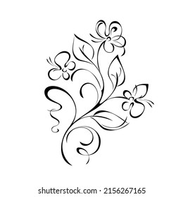 floral design with blooming flowers on stems with leaves and curls. graphic decor