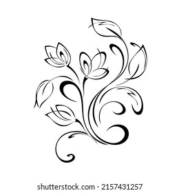 floral design with blooming flowers on stems with leaves and curls. graphic decor