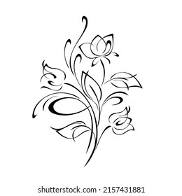 floral design with blooming flowers on stems with leaves and curls. graphic decor