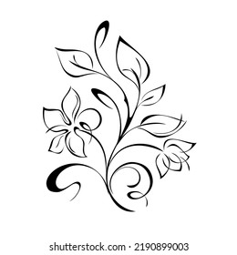 floral design with blooming flowers on stems with leaves and curls. graphic decor