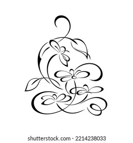 floral design with blooming flowers on stems with leaves and curls. graphic decor