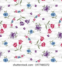 Floral design botanical seamless pattern on grunge melange background