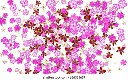 Floral Design. Bright Background with Flowers for Postcard, Brochure, Greeting Card, Banner, Book Cover. Simple Blossoms on White Field.