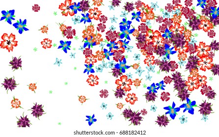 Floral Design. Bright Background with Flowers for Postcard, Brochure, Greeting Card, Banner, Book Cover. Simple Blossoms on White Field.