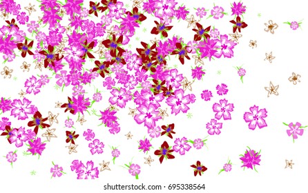 Floral Design. Bright Background with Flowers for Postcard, Brochure, Greeting Card, Banner, Book Cover. Simple Blossoms on White Field.