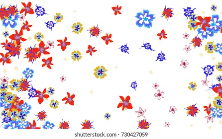 Floral Design. Bright Background with Flowers for Postcard, Brochure, Greeting Card, Banner, Book Cover. Simple Blossoms on White Field.