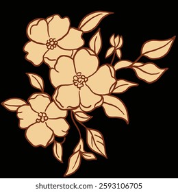 floral design with brown lines and black background