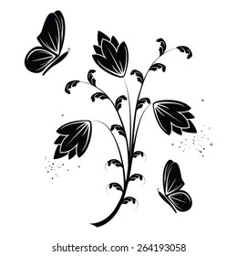 Floral  design with butterflies isolated on white, vector illustration