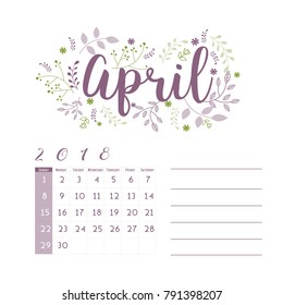 Floral design for calendar