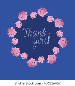 Floral design card with peonies flowers hand painted. Thank you card. Vector illustration. Design template.