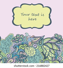 Floral design card with a text frame, doodles