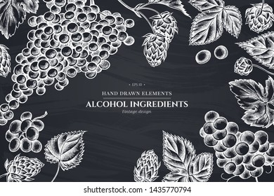 Floral design with chalk grapes, hop