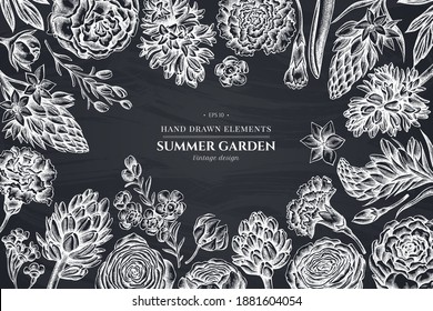 Floral design with chalk peony, carnation, ranunculus, wax flower, ornithogalum, hyacinth