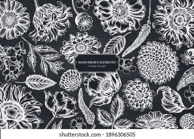 Floral design with chalk poppy flower, gerbera, sunflower, milkweed, dahlia, veronica